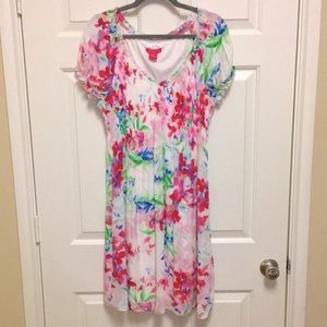 BEAUTIFUL SUNNY LEIGH Floral Shirred Peasant Ethereal V-neck Dress Size XL